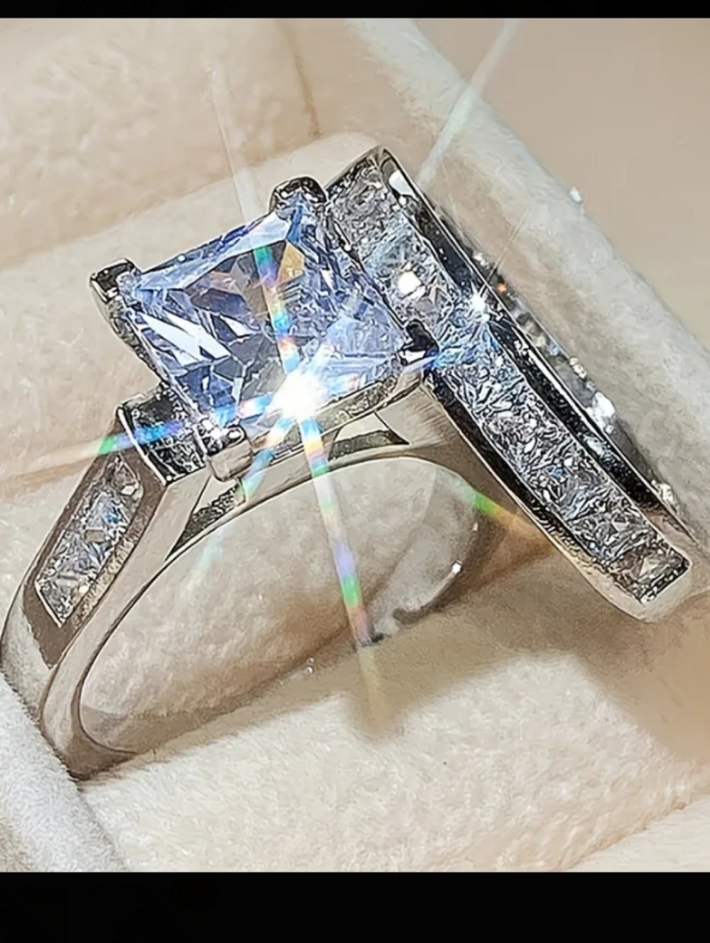 Princess-Cut Clear CZ Bridal Ring Set in Silver Tone